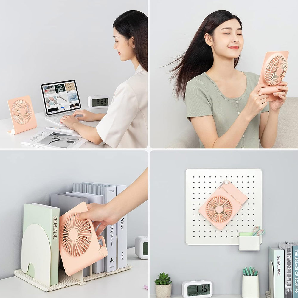 Picture of Jisulife Malaysia Ultra Slim Table Fan Lite Strong Air Flow 4 Speed Wind Portable Rechargeable 4500mAh Desktop Fan For Home Office Outdoor Travel (Pink)