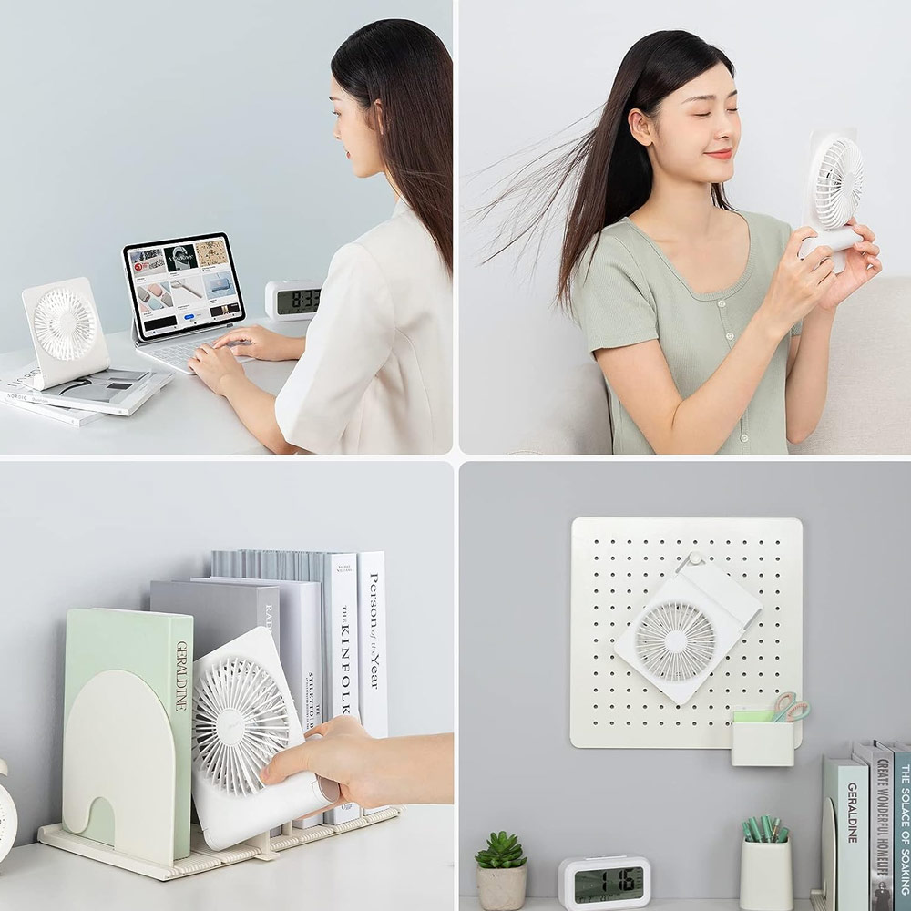 Picture of Jisulife Malaysia Ultra Slim Table Fan Lite Strong Air Flow 4 Speed Wind Portable Rechargeable 4500mAh Desktop Fan For Home Office Outdoor Travel (White)