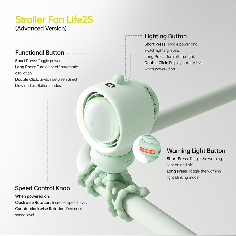 Picture of Jisulife Malaysia Life2 S Child Baby Safe Stroller Car Seat Auto OscillatingFlexible Tripod Rechargeable Bladeless Fan (Green)