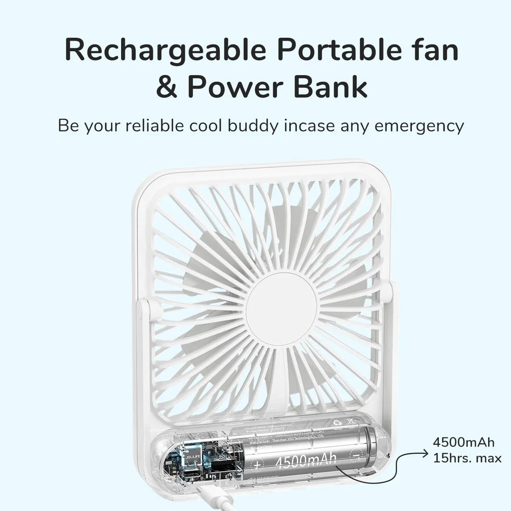 Picture of JISULIFE Malaysia Table Desk Fan Ultra Slim Portable Desktop Fan Strong Airflow Ultra Quiet 4500mAh USB Rechargeable Electric Table Fan for Office Room Travel Outdoor Indoor Picnic Camping (White)