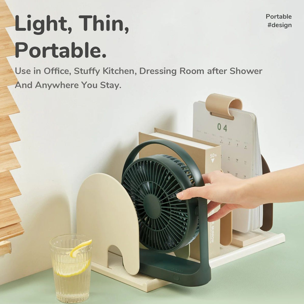 Picture of JISULIFE Malaysia Desk Fan Small Portable Desktop Fan Strong Airflow Ultra Quiet 4000mAh USB Rechargeable Electric Table Fan for Office Room Travel Outdoor Indoor Picnic Camping (Green)