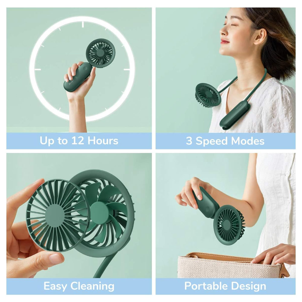 Picture of Jisulife Malaysia Versatile Handheld Mini Fan Portable Rechargeable 2000mAh Hanging Handheld Mini Fan for Outdoor Indoor Badminton Court Concert Picnic Camping FA15 (Green)