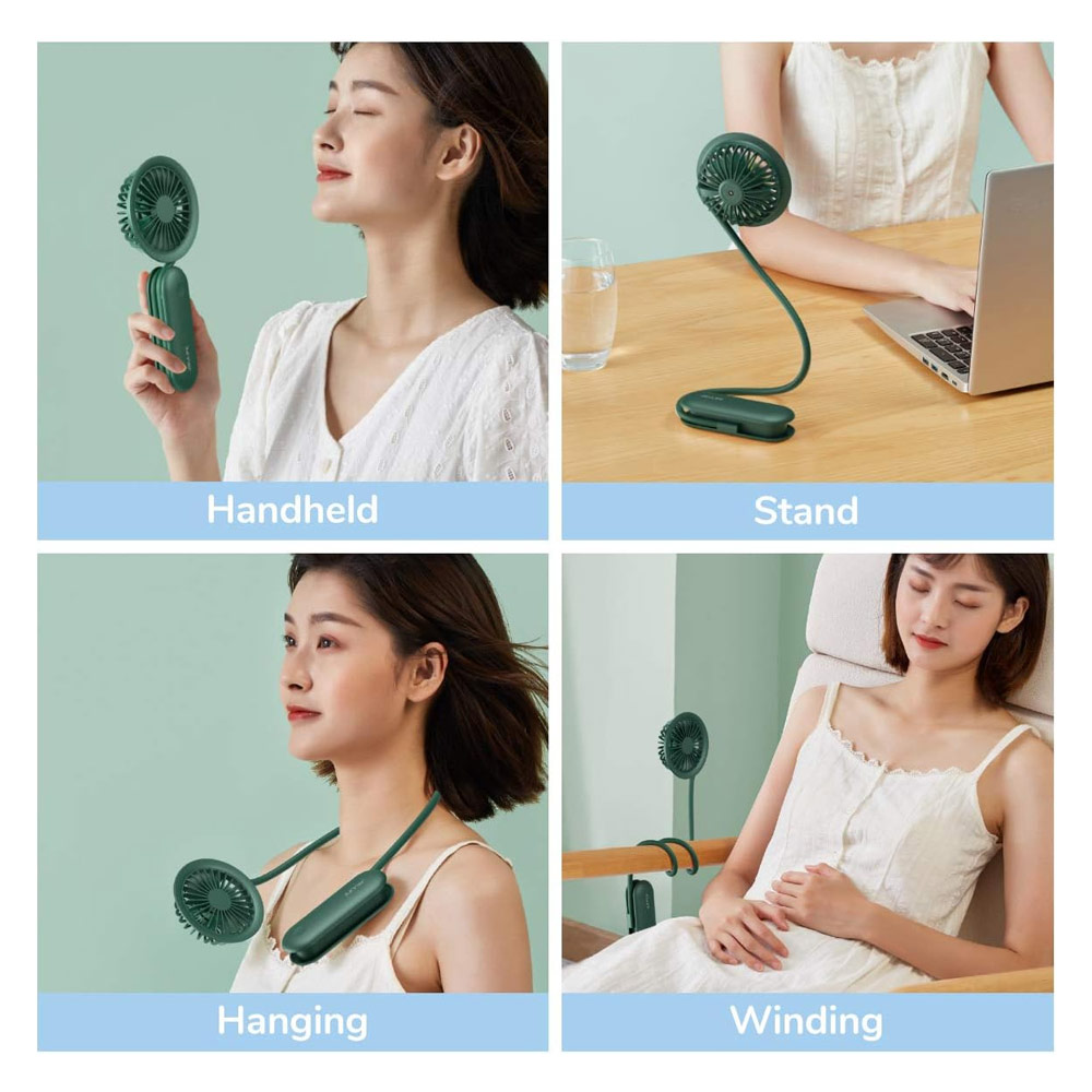 Picture of Jisulife Malaysia Versatile Handheld Mini Fan Portable Rechargeable 2000mAh Hanging Handheld Mini Fan for Outdoor Indoor Badminton Court Concert Picnic Camping FA15 (Green)