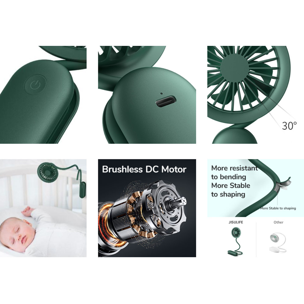 Picture of Jisulife Malaysia Versatile Handheld Mini Fan Portable Rechargeable 2000mAh Hanging Handheld Mini Fan for Outdoor Indoor Badminton Court Concert Picnic Camping FA15 (White)