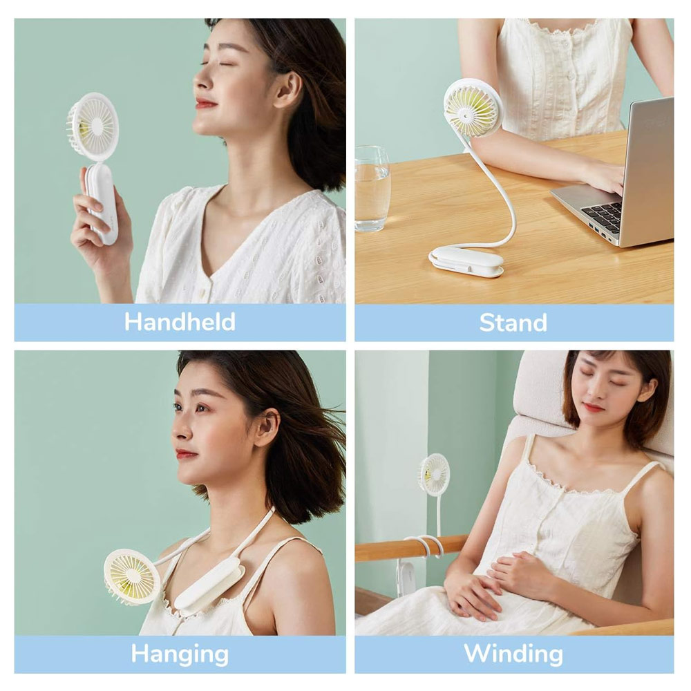 Picture of Jisulife Malaysia Versatile Handheld Mini Fan Portable Rechargeable 2000mAh Hanging Handheld Mini Fan for Outdoor Indoor Badminton Court Concert Picnic Camping FA15 (White)