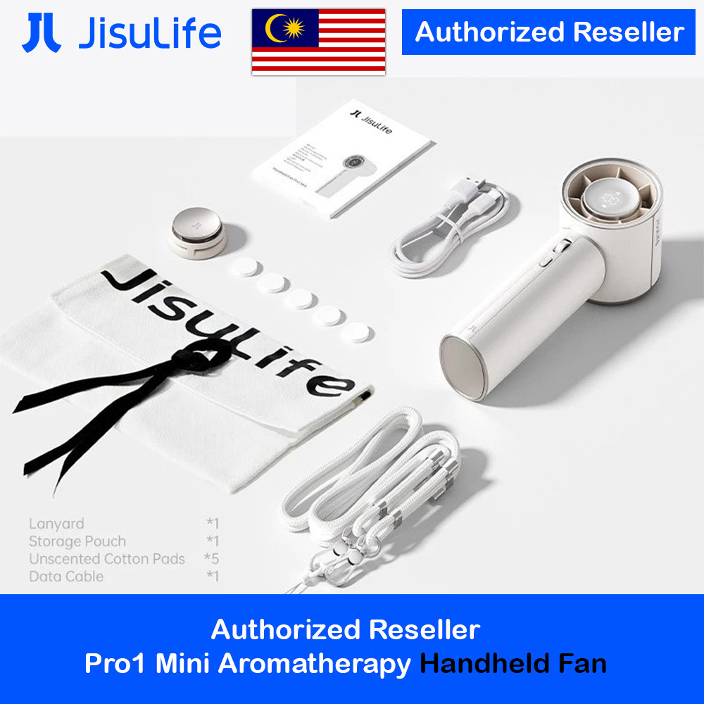 Picture of JisuLife Handheld Fan Pro1 Mini Size Aromatherapy Leather Design Compact Portable 30h Long Battery Ultra Quiet (White)