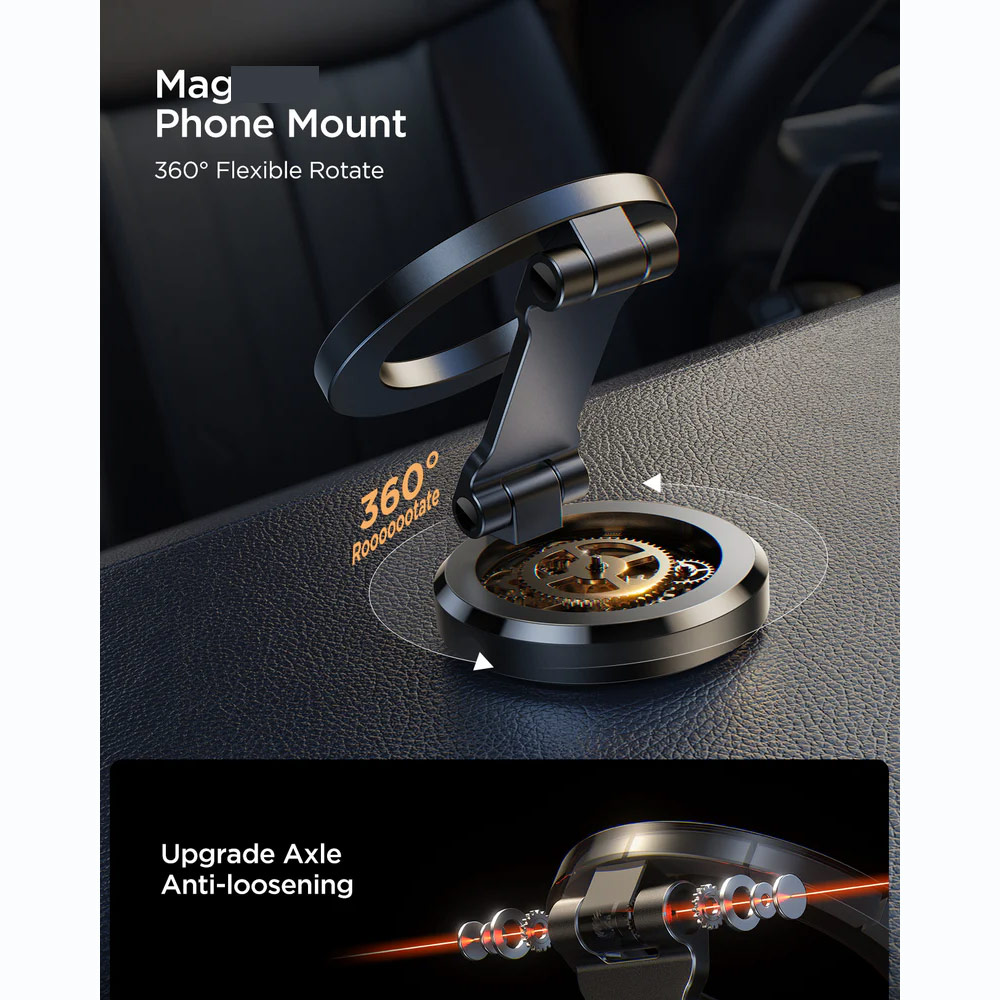 Picture of Joyroom Magnetic 360 Degree Rotatable Foldable Aluminum Alloy Car Phone Mount Holder with 3M Adhesive Light Version for Dashboard Desk (Black)