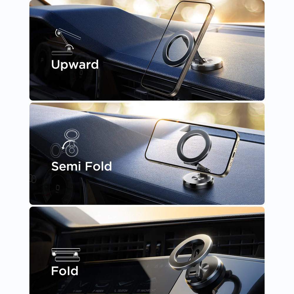 Picture of Joyroom Magnetic 360 Degree Rotatable Foldable Aluminum Alloy Car Phone Mount Holder with 3M Adhesive Light Version for Dashboard Desk (Black)