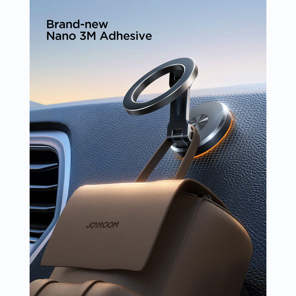 Picture of Joyroom Magnetic 360 Degree Rotatable Foldable Aluminum Alloy Car Phone Mount Holder with 3M Adhesive Light Version for Dashboard Desk (Black)