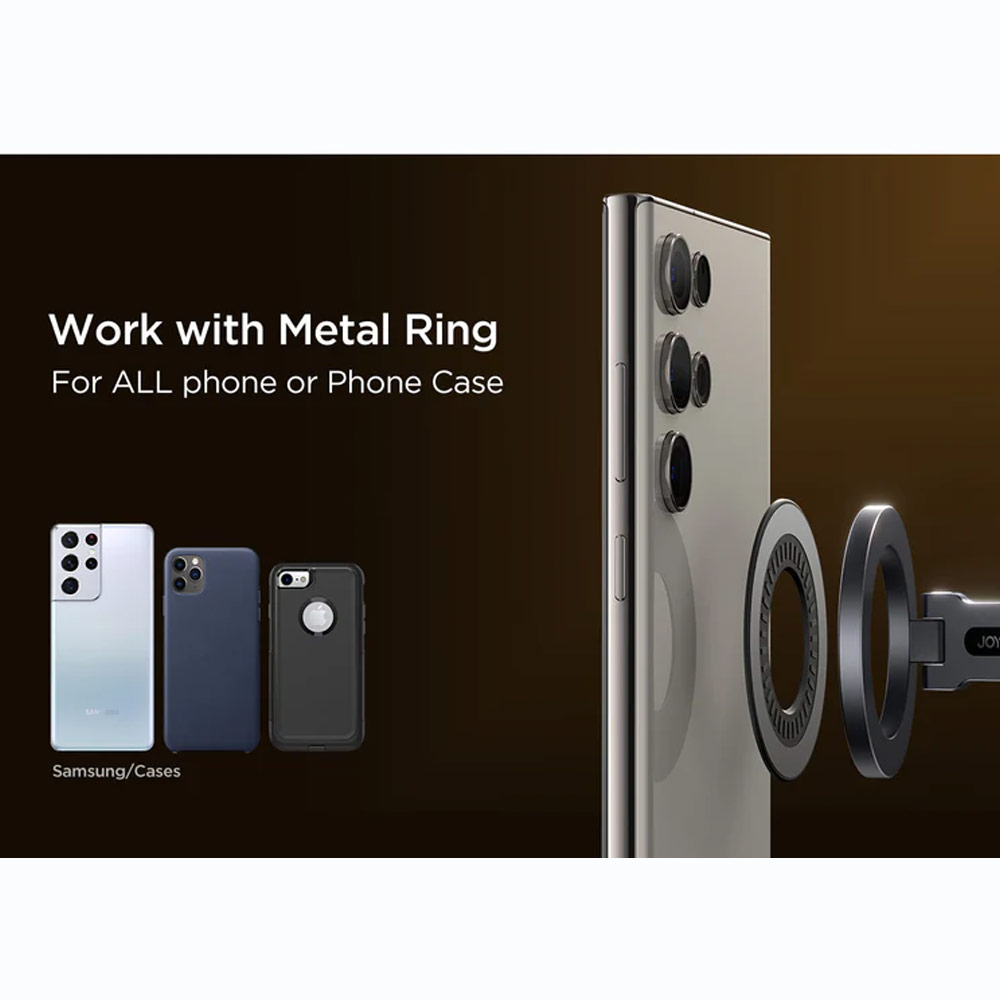 Picture of Joyroom Magnetic 360 Degree Rotatable Foldable Aluminum Alloy Car Phone Mount Holder with 3M Adhesive Light Version for Dashboard Desk (Black)