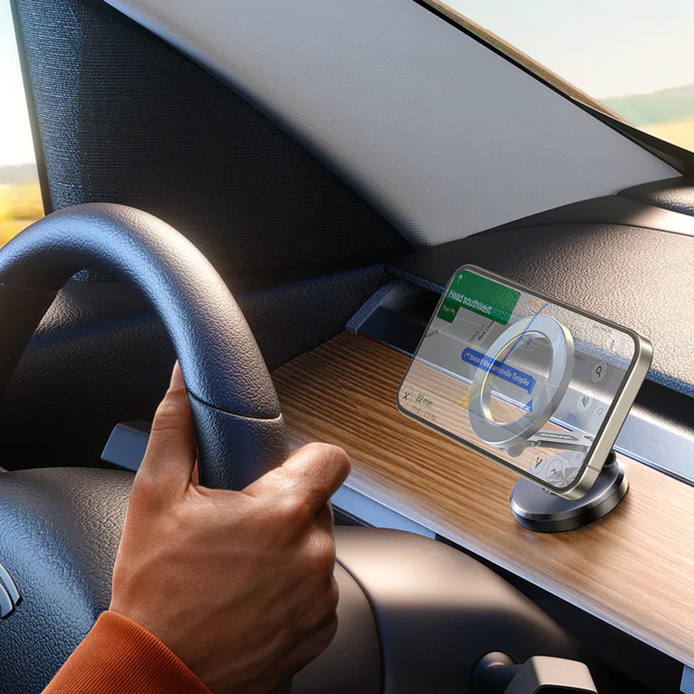 Picture of Joyroom Magnetic 360 Degree Rotatable Foldable Aluminum Alloy Car Phone Mount Holder with 3M Adhesive Light Version for Dashboard Desk (Black)