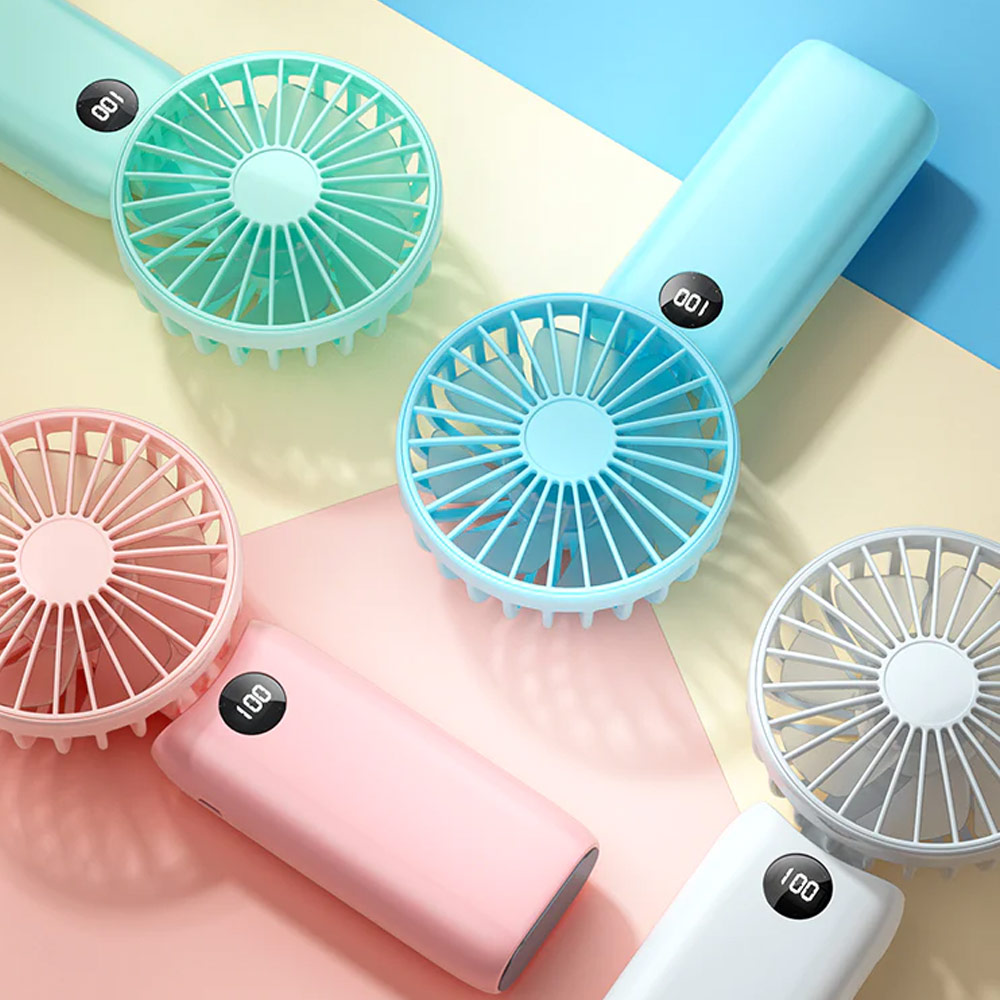 Picture of Joyroom JR-CY451 5 Speed Hold and Stand On Desk Folding Handheld Fan with digital display 4000mAh (White)