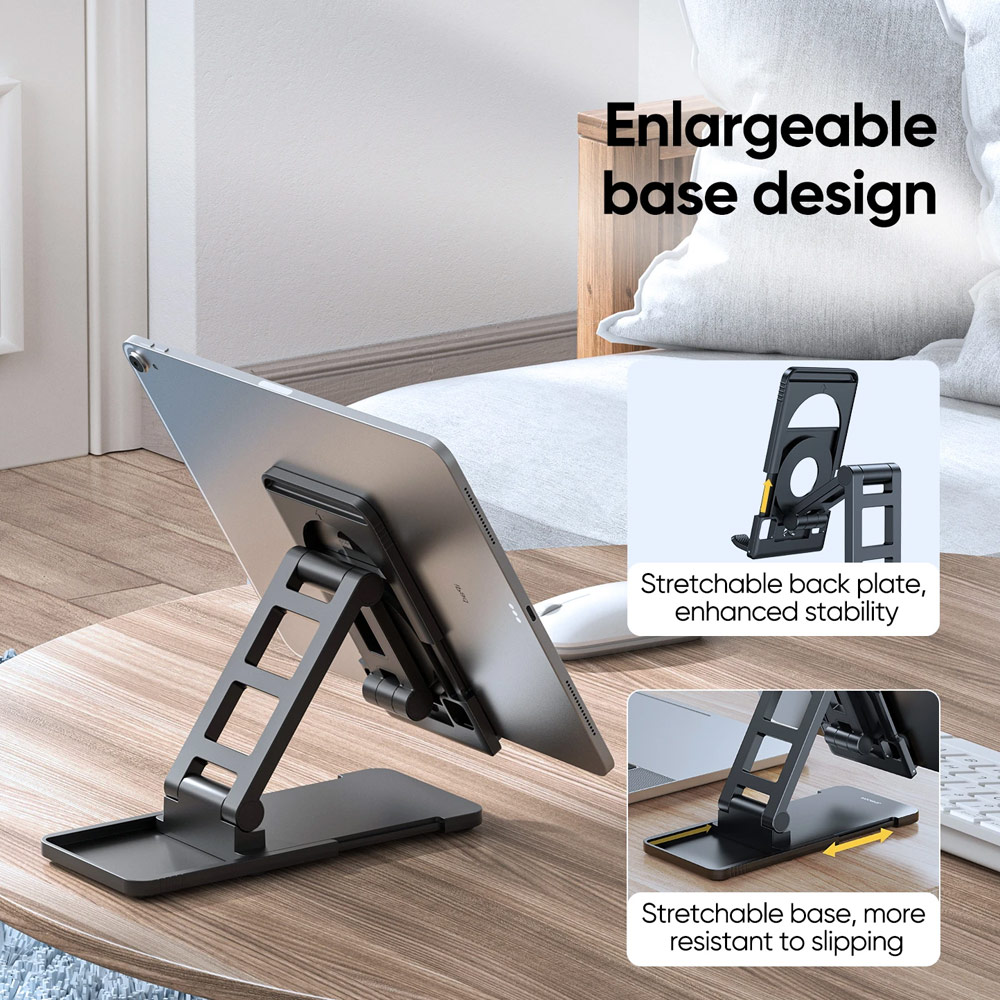 Picture of Joyroom ABS Pocket Size Mini Foldable Retractable Desktop Stand Holder Adjustable Phone Stand Tablet Stand Phone Holder iPad Holder with Space for Magsafe Charger for Online Study Online Meeting Movie View for iPhone 13 Pro Max iPad (White)
