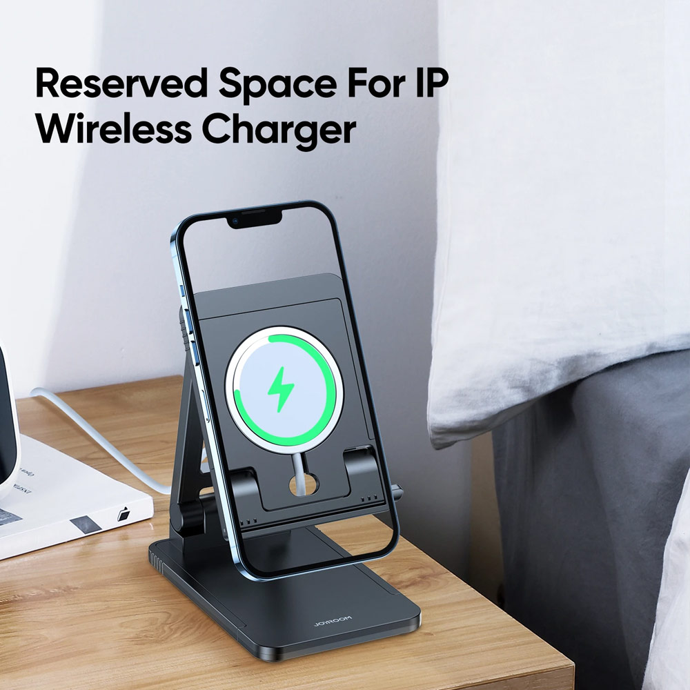 Picture of Joyroom ABS Pocket Size Mini Foldable Retractable Desktop Stand Holder Adjustable Phone Stand Tablet Stand Phone Holder iPad Holder with Space for Magsafe Charger for Online Study Online Meeting Movie View for iPhone 13 Pro Max iPad (White)