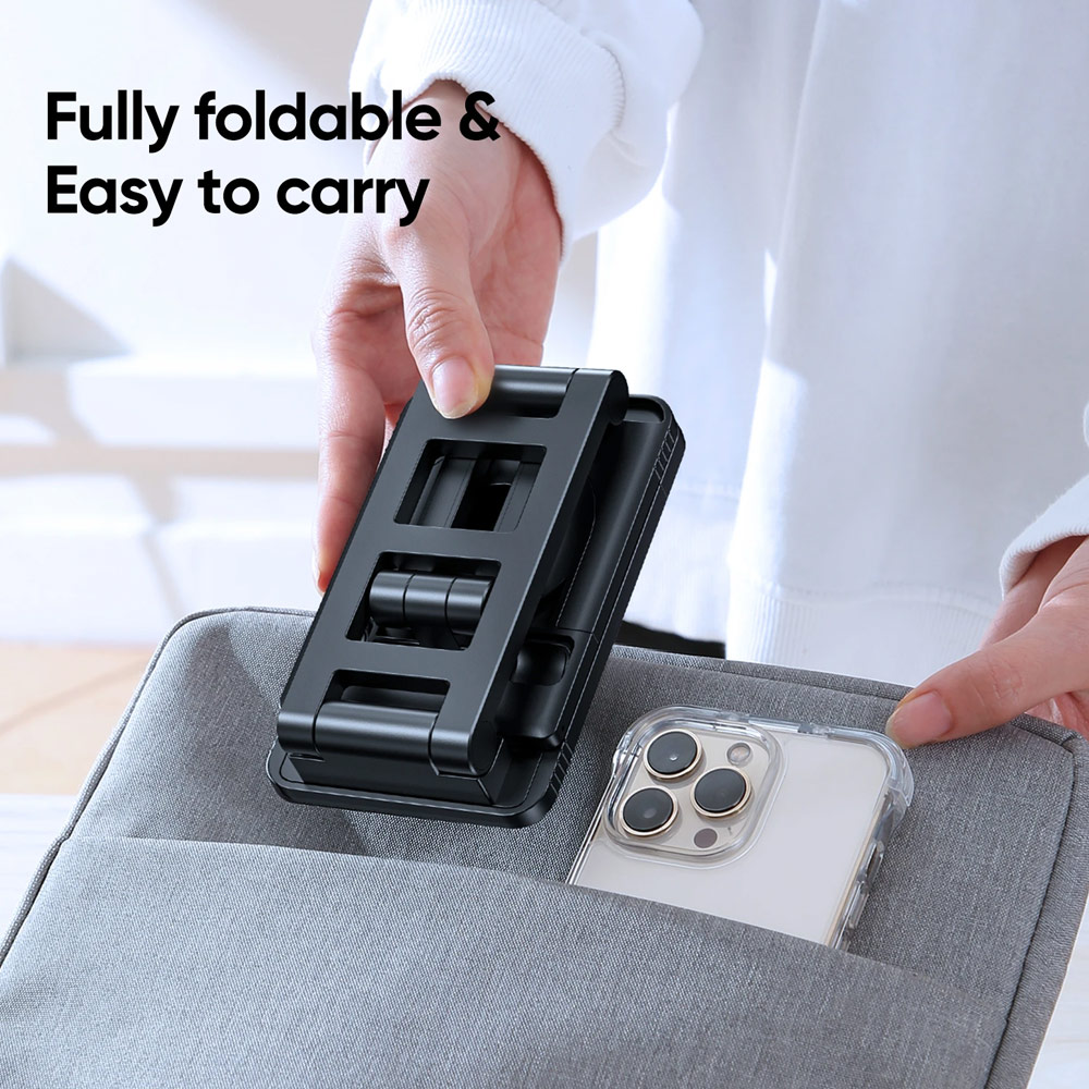 Picture of Joyroom ABS Pocket Size Mini Foldable Retractable Desktop Stand Holder Adjustable Phone Stand Tablet Stand Phone Holder iPad Holder with Space for Magsafe Charger for Online Study Online Meeting Movie View for iPhone 13 Pro Max iPad (White)