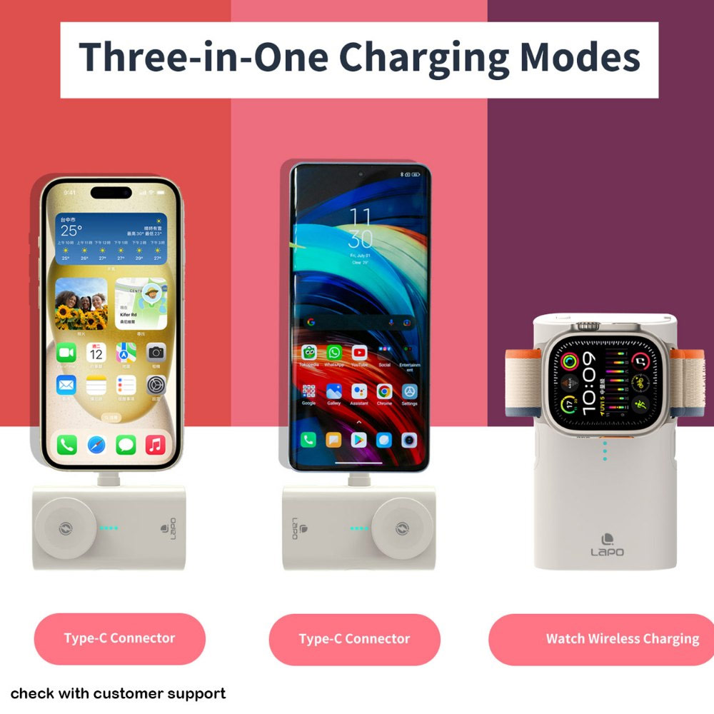 Picture of Lapo iWatch Powerbank Pocket Mini Small Size Powerbank 20W Fast Charge with Type-C Connector Apple Watch Powerbank (Black)