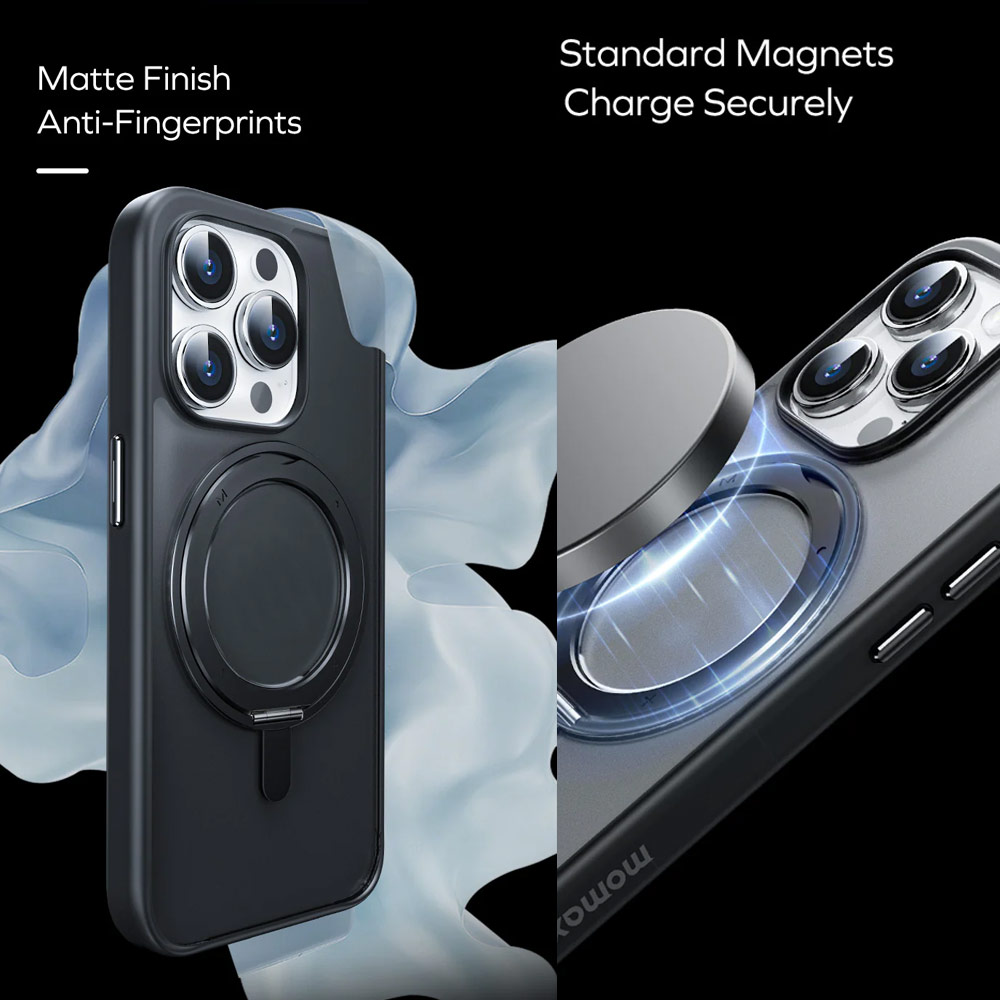 Picture of Apple iPhone 15 Pro 6.1 Case | Momax CaseForm Roller Magnetic Case with Rotatable Stand Drop Protective Case iPhone 15 Pro 6.1 (Matte Black)