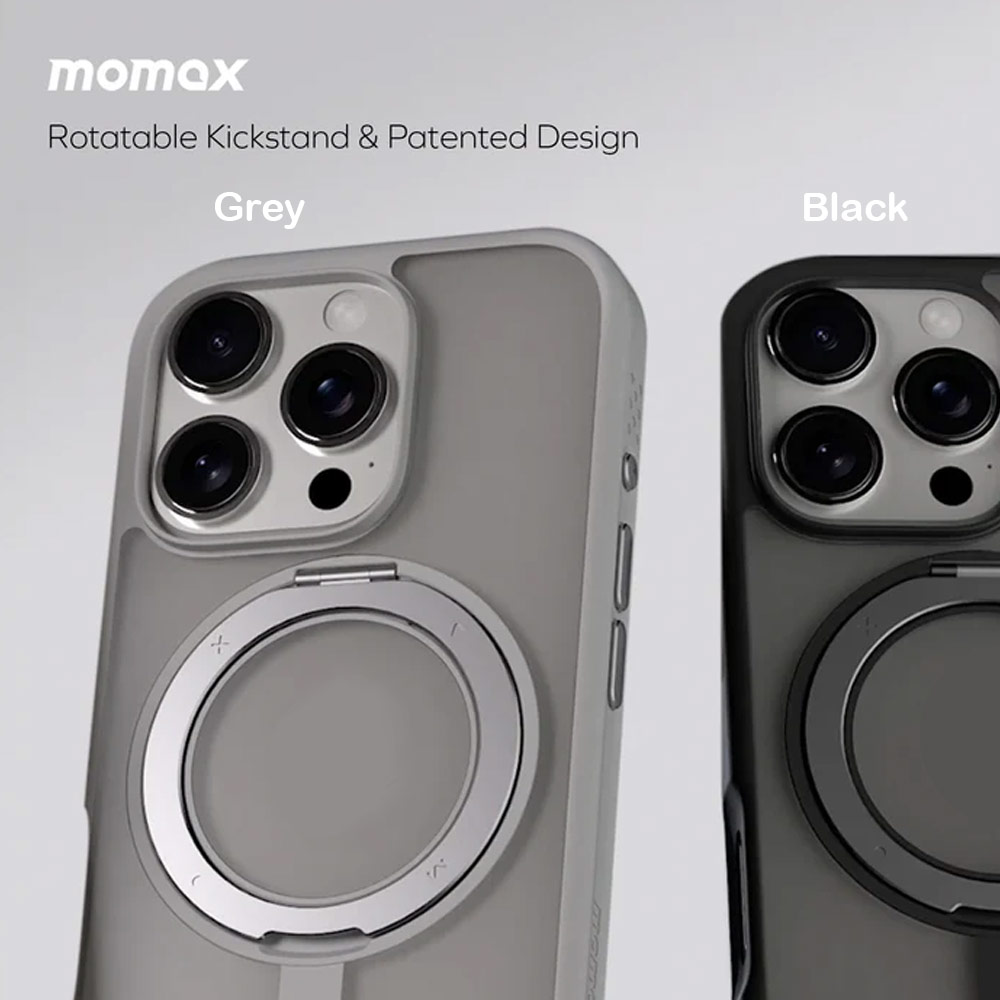 Picture of Apple iPhone 16 Pro 6.3 Case | Momax CaseForm Roller Magnetic Case with Rotatable Stand Drop Protective Case iPhone 16 Pro 6.3 (Matte Black)