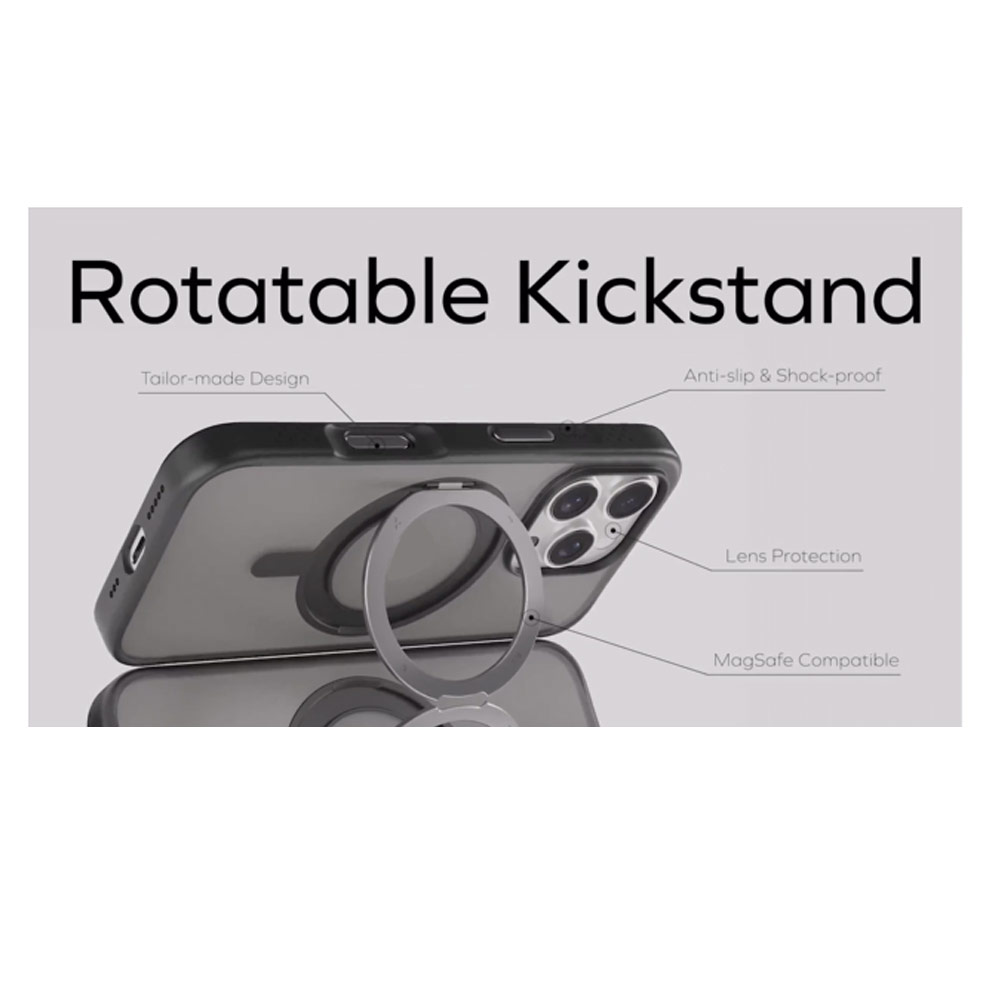 Picture of Apple iPhone 16 Pro 6.3 Case | Momax CaseForm Roller Magnetic Case with Rotatable Stand Drop Protective Case iPhone 16 Pro 6.3 (Matte Grey)