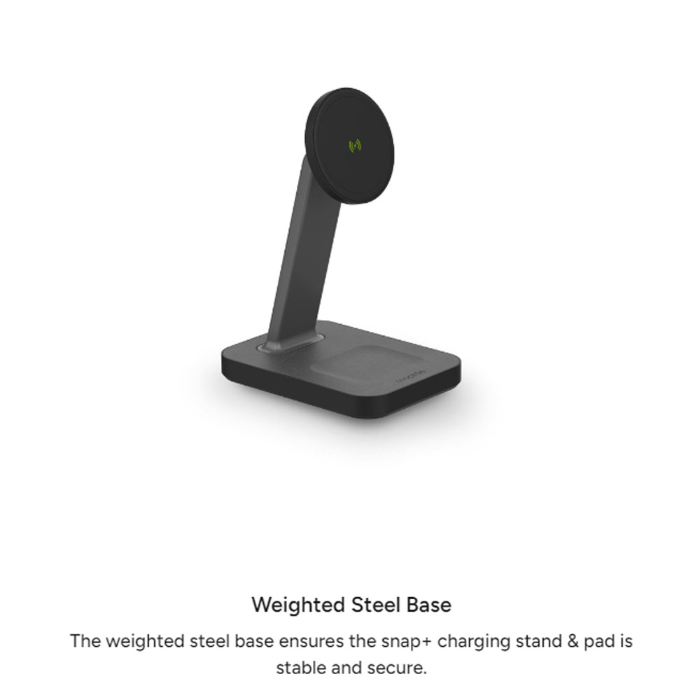 Picture of Apple iPhone 13 6.1  | Mophie Snap Stand Pad 15W Magnetic Wireless Stand wireless charging stand compatible with snap and MagSafe for Smartphones iPhone Google Pixel Samsung Galaxy Qi-enabled Devices (Black)