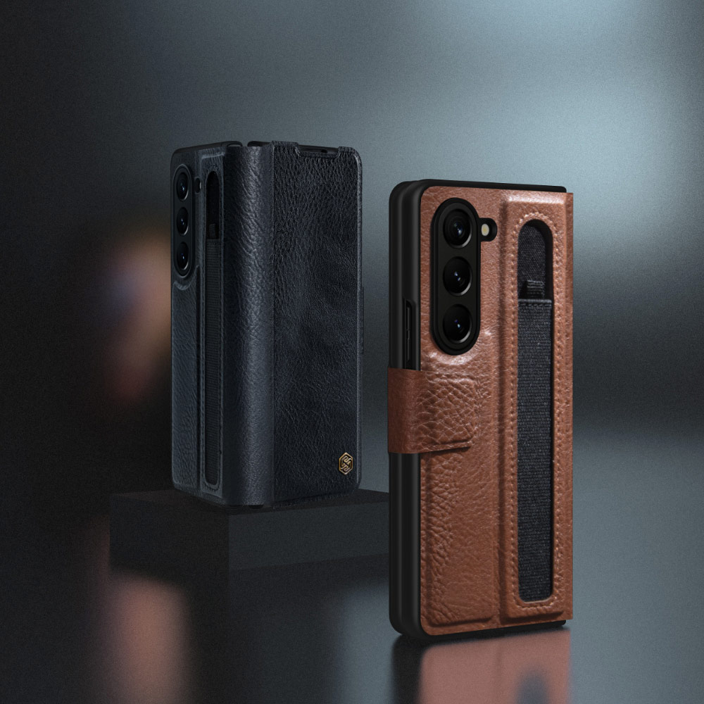 Picture of Samsung Galaxy Z Fold 5 Case | NILLKIN Aoge Leather Case Standable Case with S Pen Holder for Galaxy Z Fold 5 (Black)
