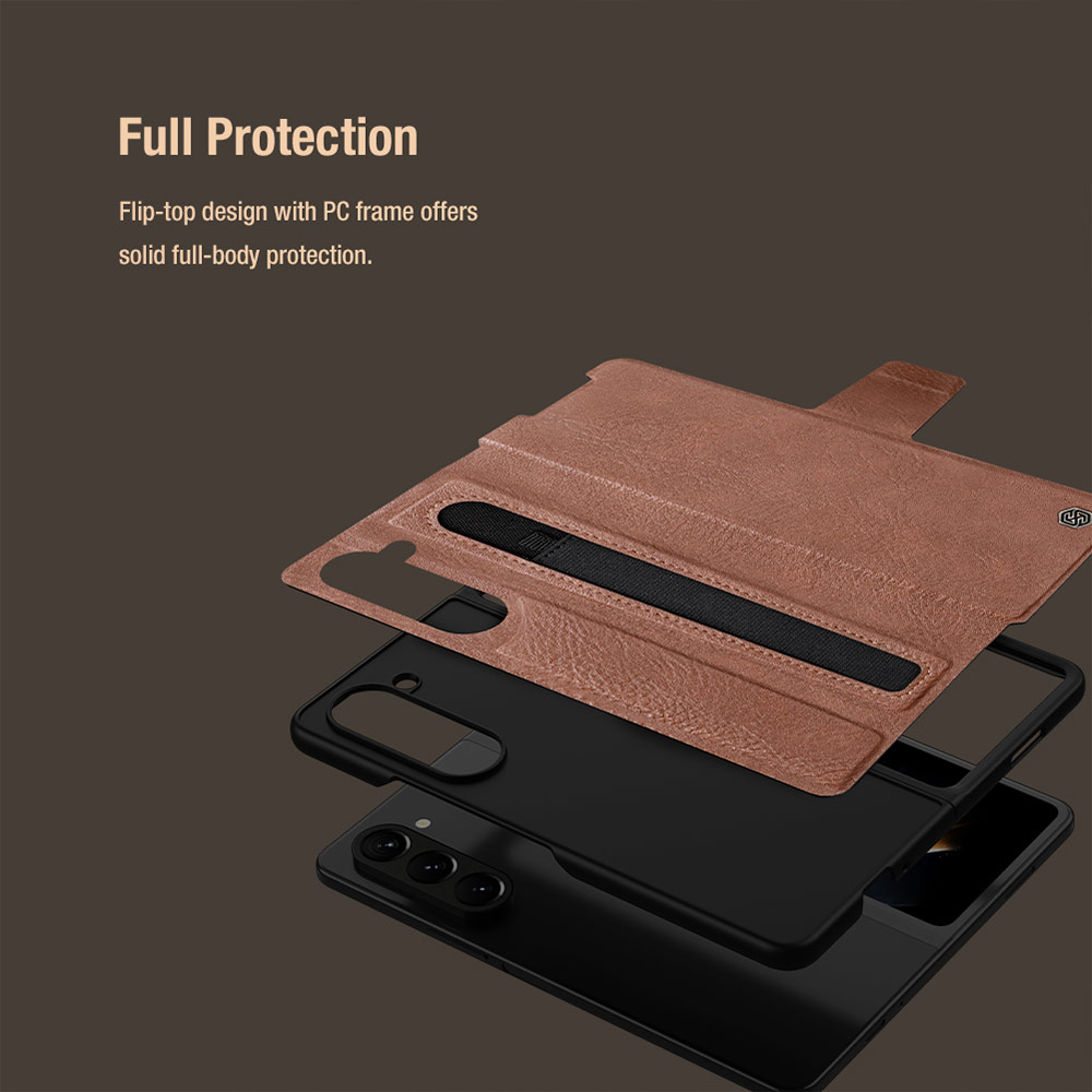 Picture of Samsung Galaxy Z Fold 5 Case | NILLKIN Aoge Leather Case Standable Case with S Pen Holder for Galaxy Z Fold 5 (Black)