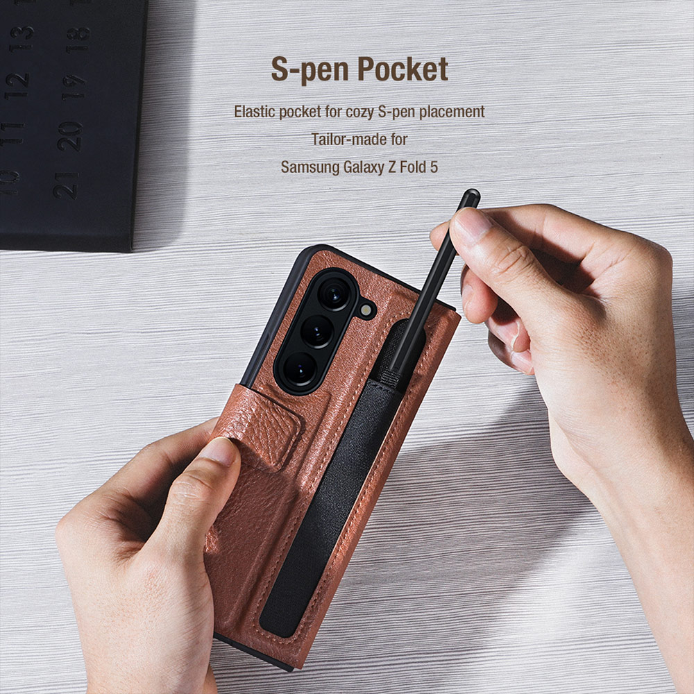 Picture of Samsung Galaxy Z Fold 5 Case | NILLKIN Aoge Leather Case Standable Case with S Pen Holder for Galaxy Z Fold 5 (Black)