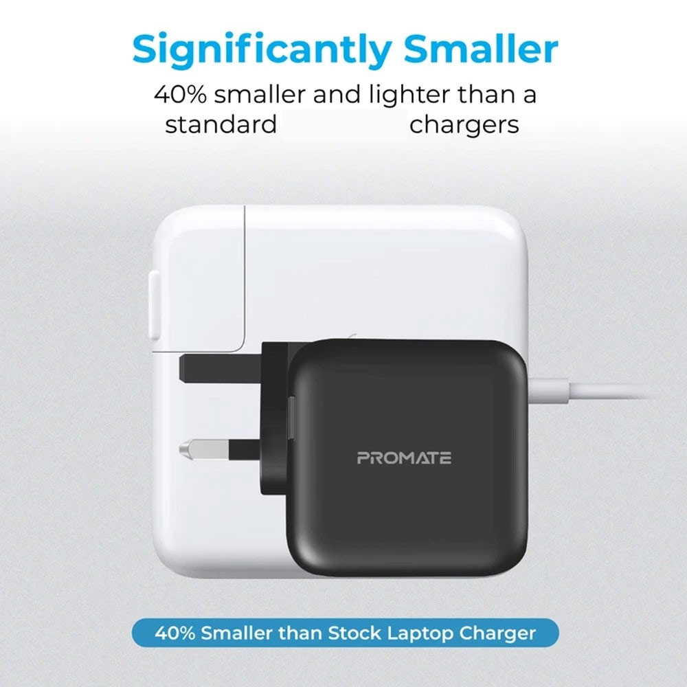 Picture of Promate GaN USB-C Charger Powerful 90W Dual USB-C Laptop Charger with Fast Charging GaN Technology Power Delivery Wall Adaptor UK and Adaptive Fast Charging for MacBook Pro Macbook Air iPad Pro iPhone 13 Series 14 Pro Max Plus iPad Air GaNPort-90PD