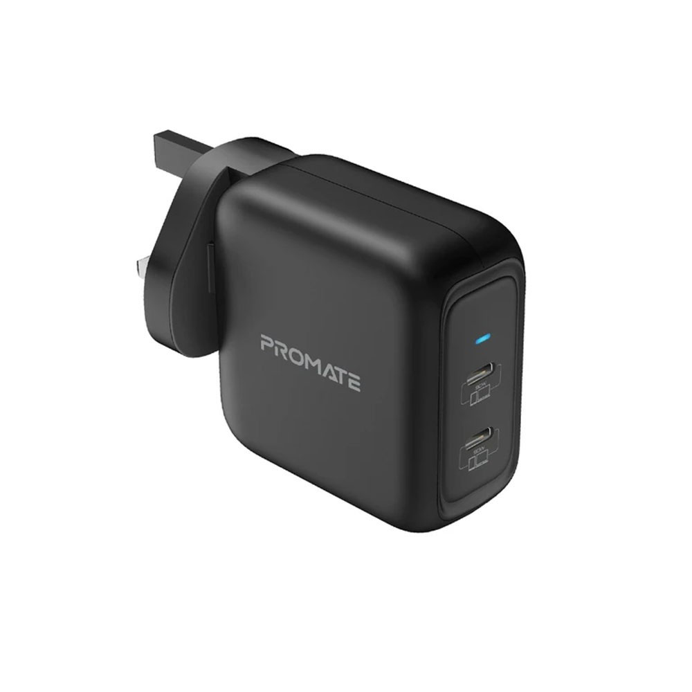 Picture of Promate GaN USB-C Charger Powerful 90W Dual USB-C Laptop Charger with Fast Charging GaN Technology Power Delivery Wall Adaptor UK and Adaptive Fast Charging for MacBook Pro Macbook Air iPad Pro iPhone 13 Series 14 Pro Max Plus iPad Air GaNPort-90PD