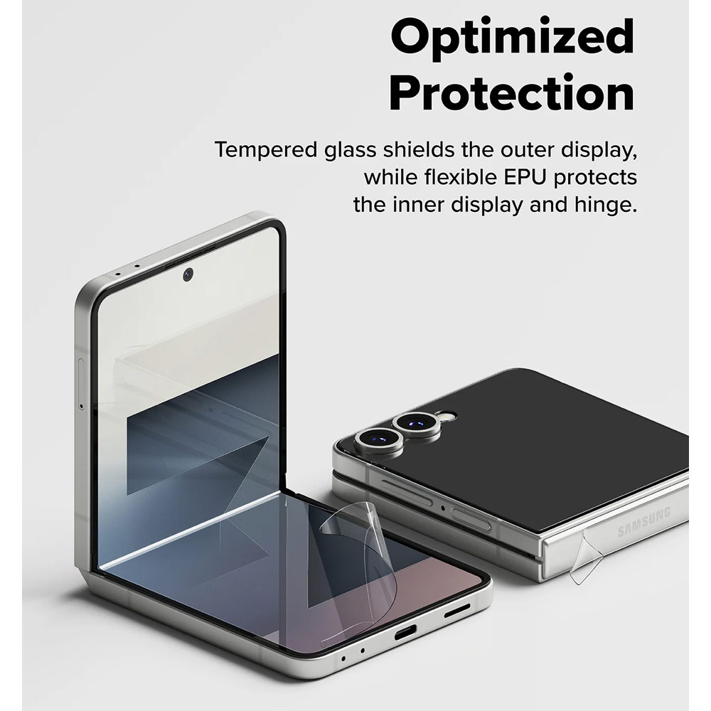 Picture of Samsung Galaxy Z Flip 7 Screen Protector | Ringke 3 in 1 Cover Display Tempered Glass Inner Screen Protector Hinge Protector for Samsung Galaxy Z Flip 7