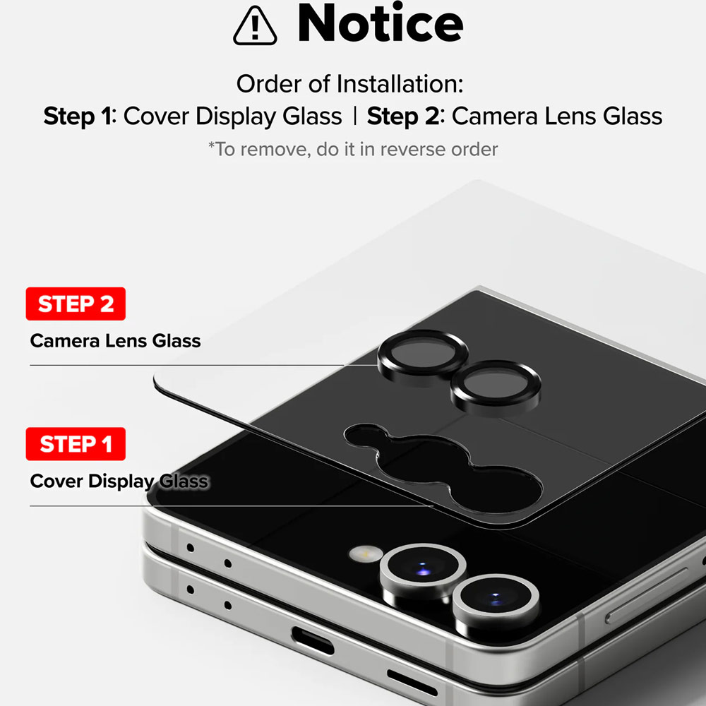 Picture of Samsung Galaxy Z Flip 7 Screen Protector | Ringke 3 in 1 Cover Display Tempered Glass Inner Screen Protector Hinge Protector for Samsung Galaxy Z Flip 7