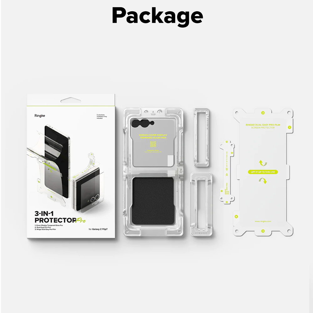Picture of Samsung Galaxy Z Flip 7 Screen Protector | Ringke 3 in 1 Cover Display Tempered Glass Inner Screen Protector Hinge Protector for Samsung Galaxy Z Flip 7