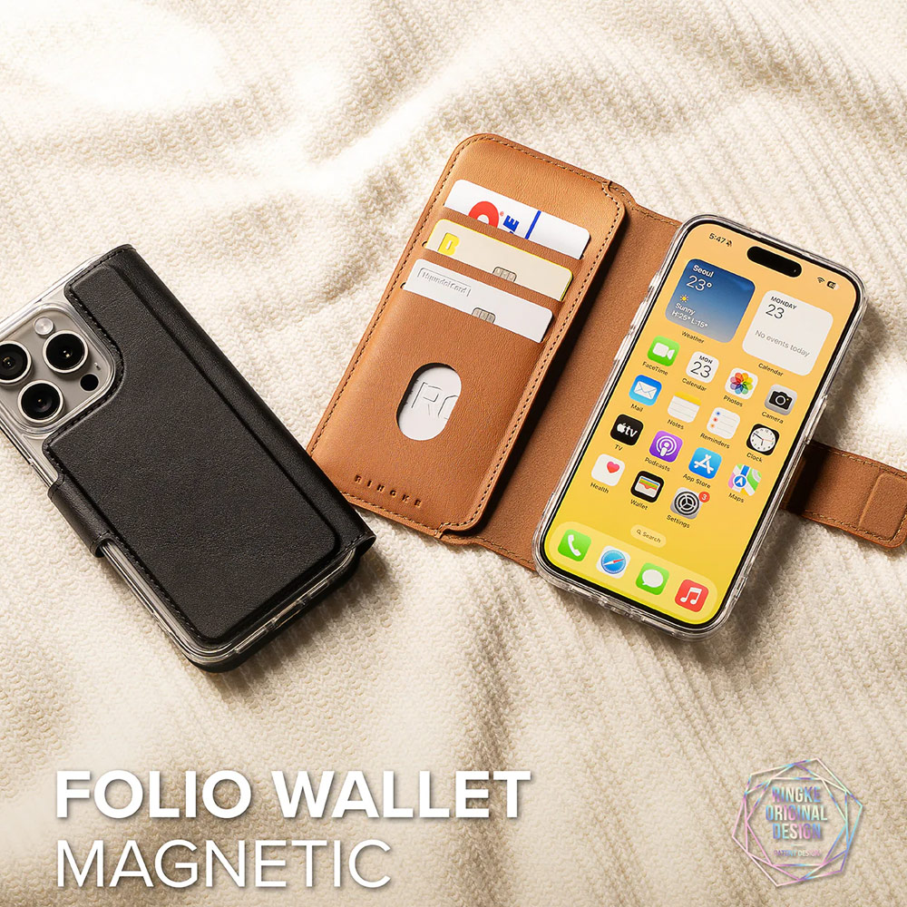 Picture of Apple iPhone 15 Plus 6.7  | Ringke Folio Wallet Magnetic Flip Cover Card Holder for iPhone 16 Pro Max iPhone 16 Plus (Black)