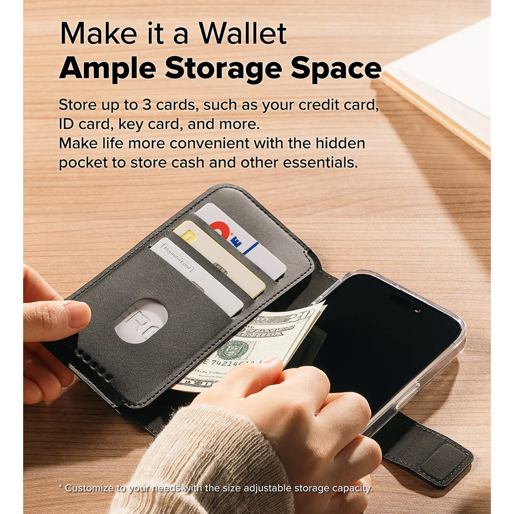 Picture of Apple iPhone 15 Plus 6.7  | Ringke Folio Wallet Magnetic Flip Cover Card Holder for iPhone 16 Pro Max iPhone 16 Plus (Black)