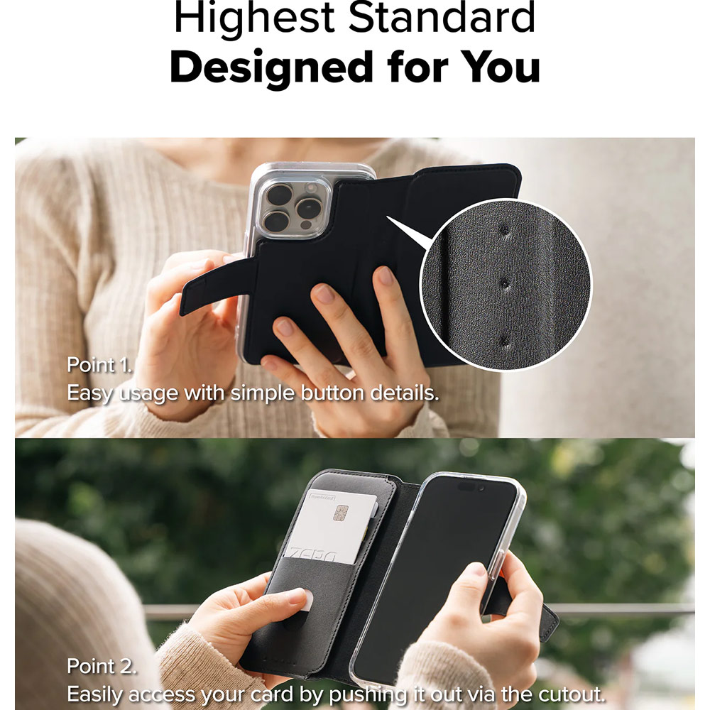 Picture of Apple iPhone 15 Plus 6.7  | Ringke Folio Wallet Magnetic Flip Cover Card Holder for iPhone 16 Pro Max iPhone 16 Plus (Black)