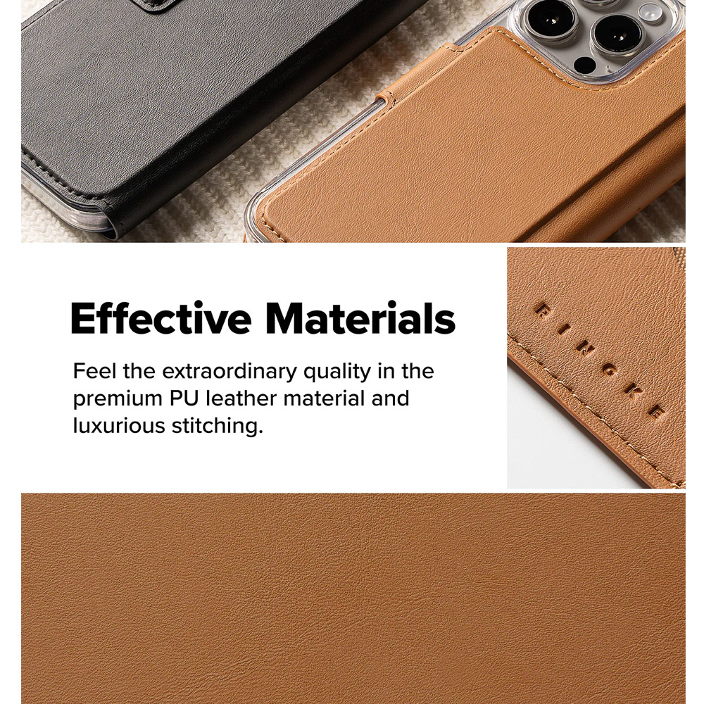 Picture of Apple iPhone 15 Plus 6.7  | Ringke Folio Wallet Magnetic Flip Cover Card Holder for iPhone 16 Pro Max iPhone 16 Plus (Brown)