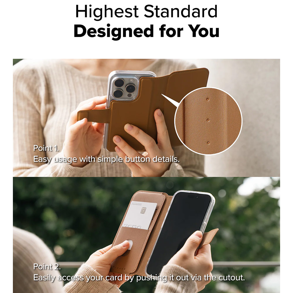 Picture of Apple iPhone 15 Plus 6.7  | Ringke Folio Wallet Magnetic Flip Cover Card Holder for iPhone 16 Pro Max iPhone 16 Plus (Brown)