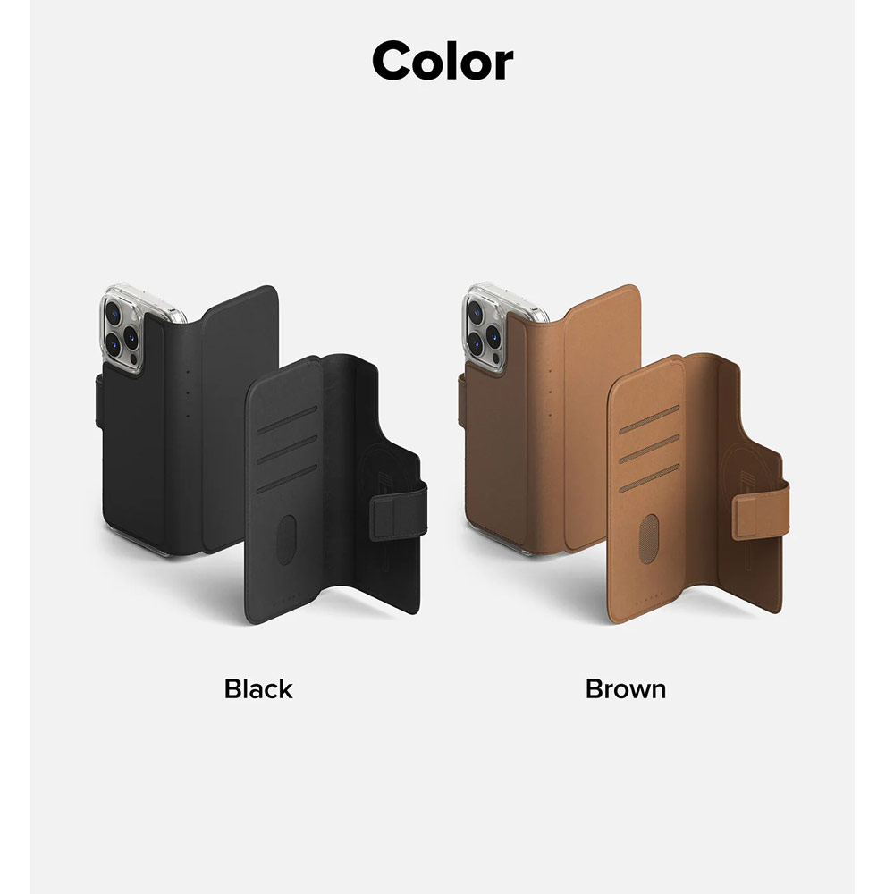 Picture of Apple iPhone 15 Plus 6.7  | Ringke Folio Wallet Magnetic Flip Cover Card Holder for iPhone 16 Pro Max iPhone 16 Plus (Brown)