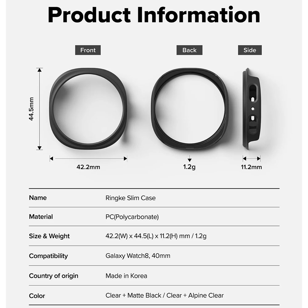 Picture of Samsung Galaxy Watch 8 40mm Case | Ringke Slim Protection Case for Samsung Galaxy Watch 8 40mm (Clear Matte Black)