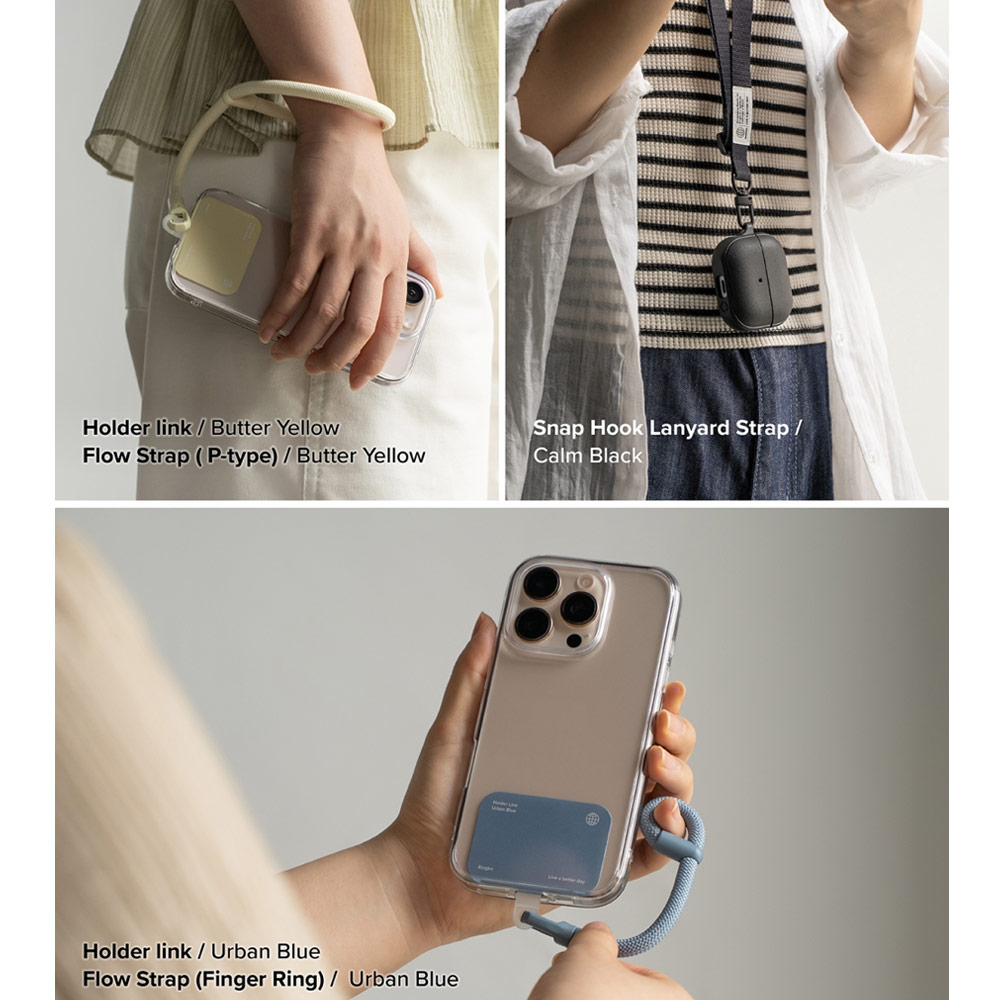 Picture of Ringke Holder Link Snap Hook Crossbody Lanyard Shoulder Adjustable Phone Strap for closed-bottom phone case (Butter Yellow)