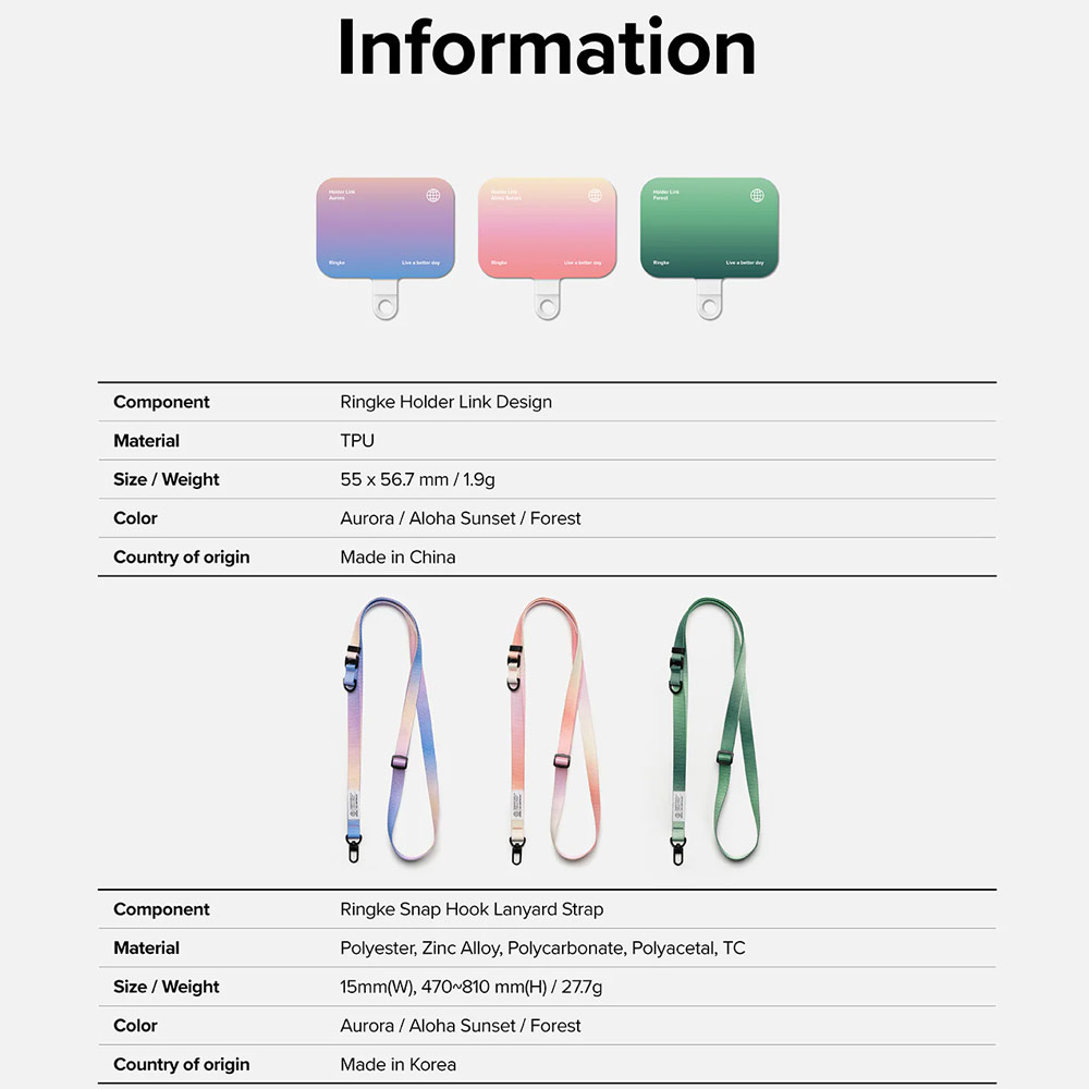 Picture of Ringke Adjustable Shoulder Holder Link Snap Hook Lanyard Crossbody Phone Strap for Phone case (AURORA)