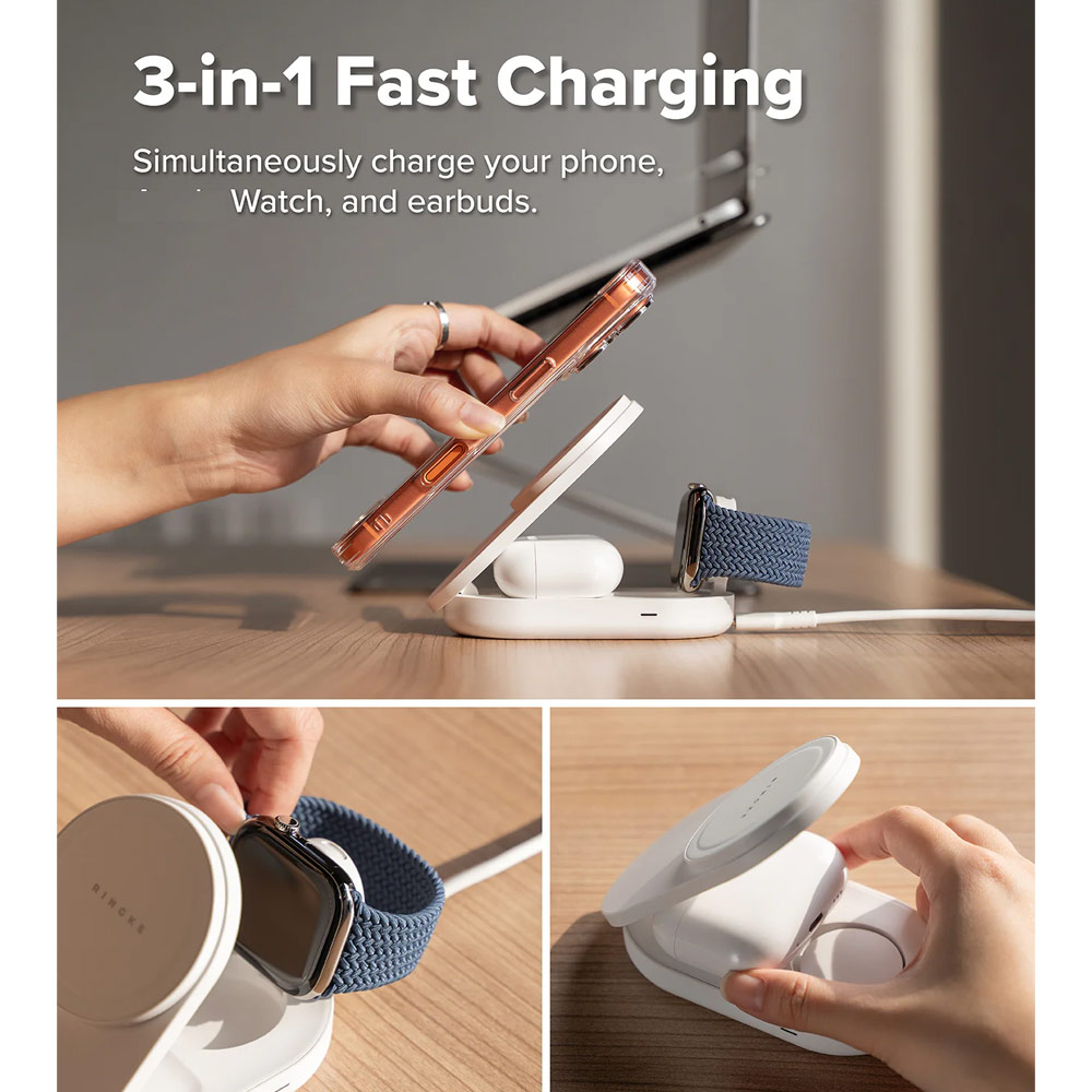 Picture of Ringke Stand Qi2 25W 3-in-1 Folding Magnetic Wireless Charger for Apple Watch iPhone Airpods