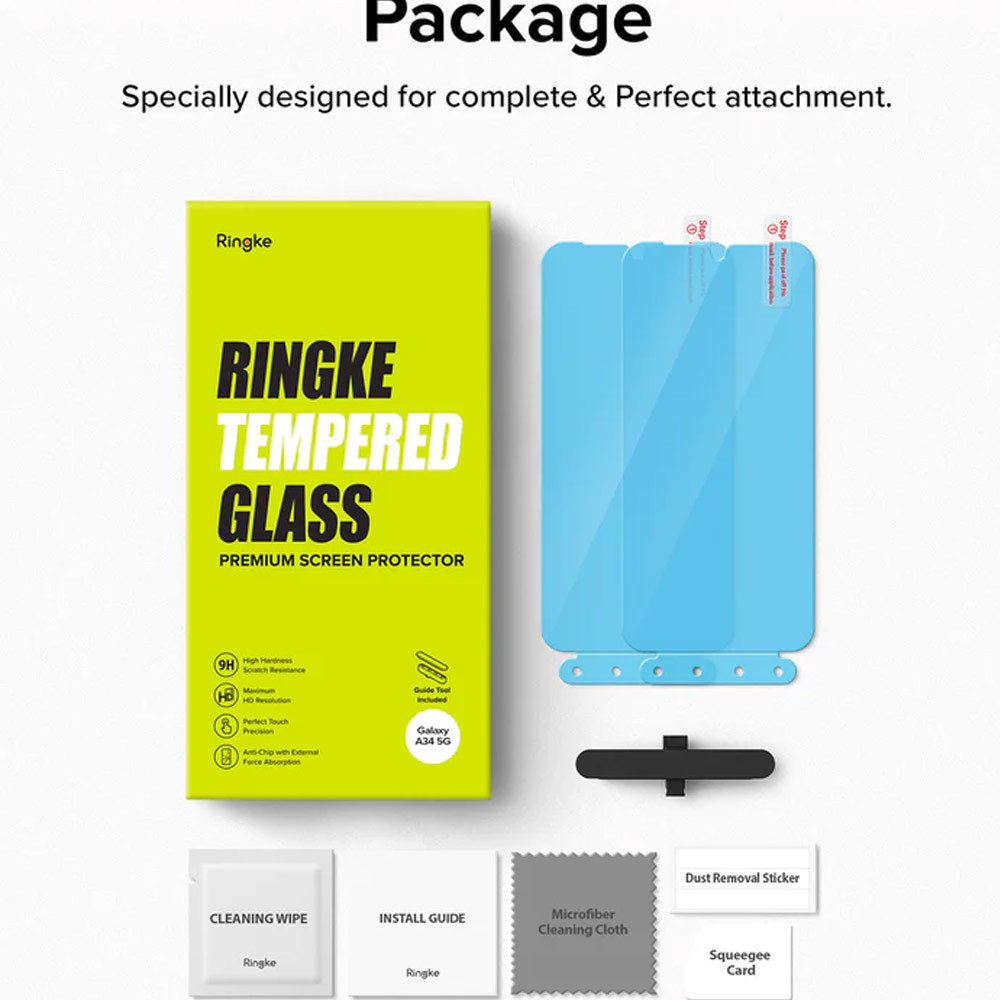 Picture of Samsung Galaxy A34 5G | Ringke Full Adhesive Full Cover Tempered Glass with Easy Installation Helper Tool for Samsung Galaxy A34 5G (Clear 2pcs)