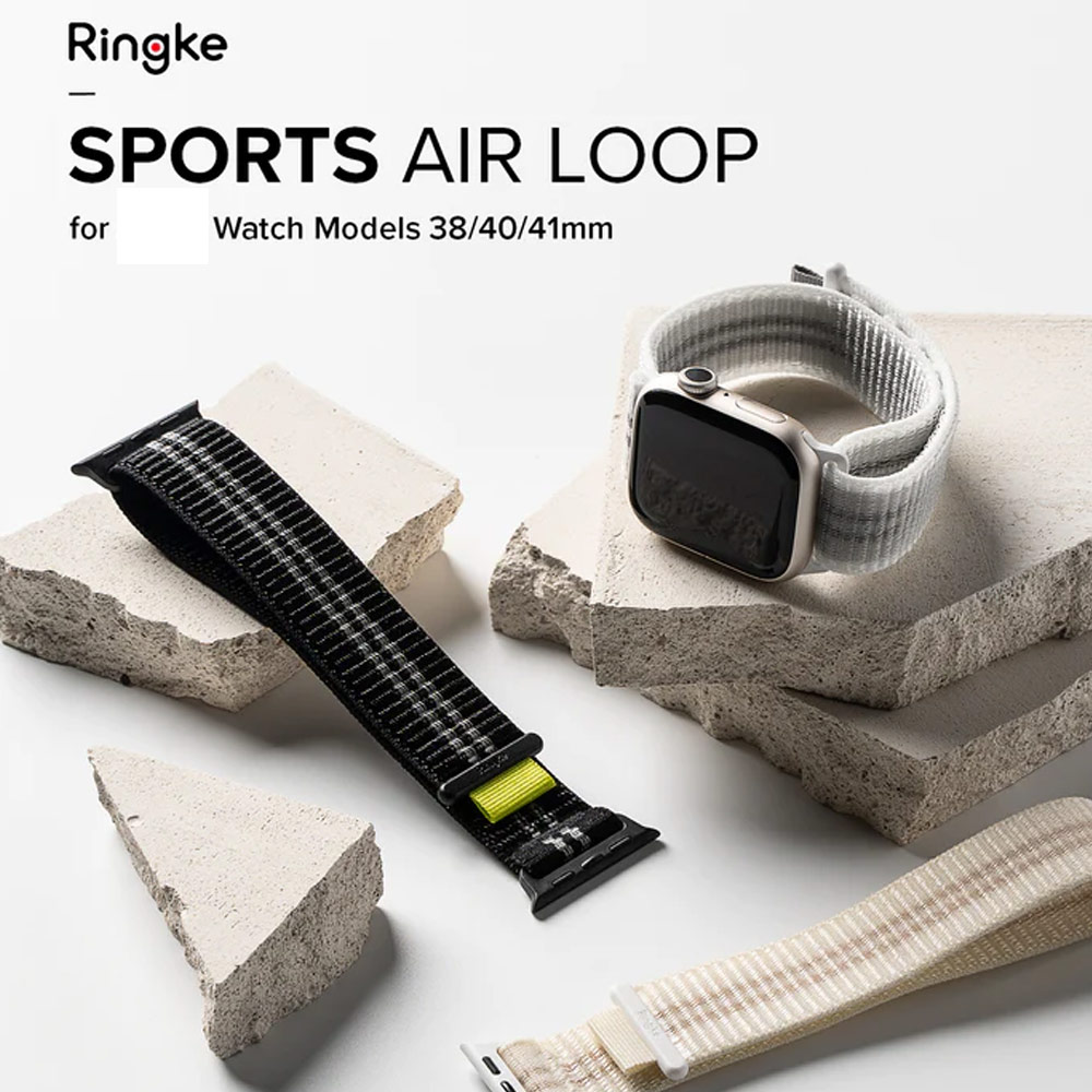 Picture of Apple Watch 38mm  | Ringke Sports Air Loop Breathable Woven Nylon Soft Weave Strap for Apple Watch Series 4 5 6 8 9 41mm 40mm 38mm (Black)
