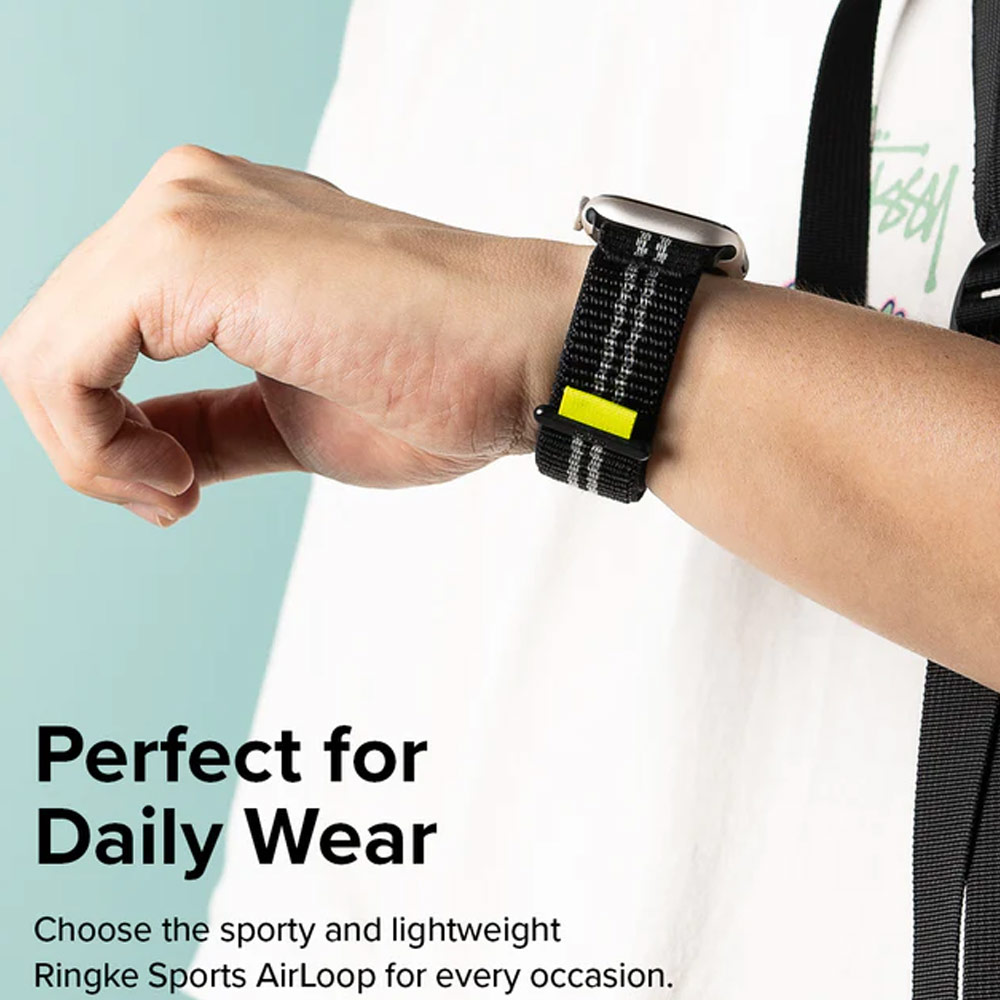 Picture of Apple Watch 38mm  | Ringke Sports Air Loop Breathable Woven Nylon Soft Weave Strap for Apple Watch Series 4 5 6 8 9 41mm 40mm 38mm (Black)