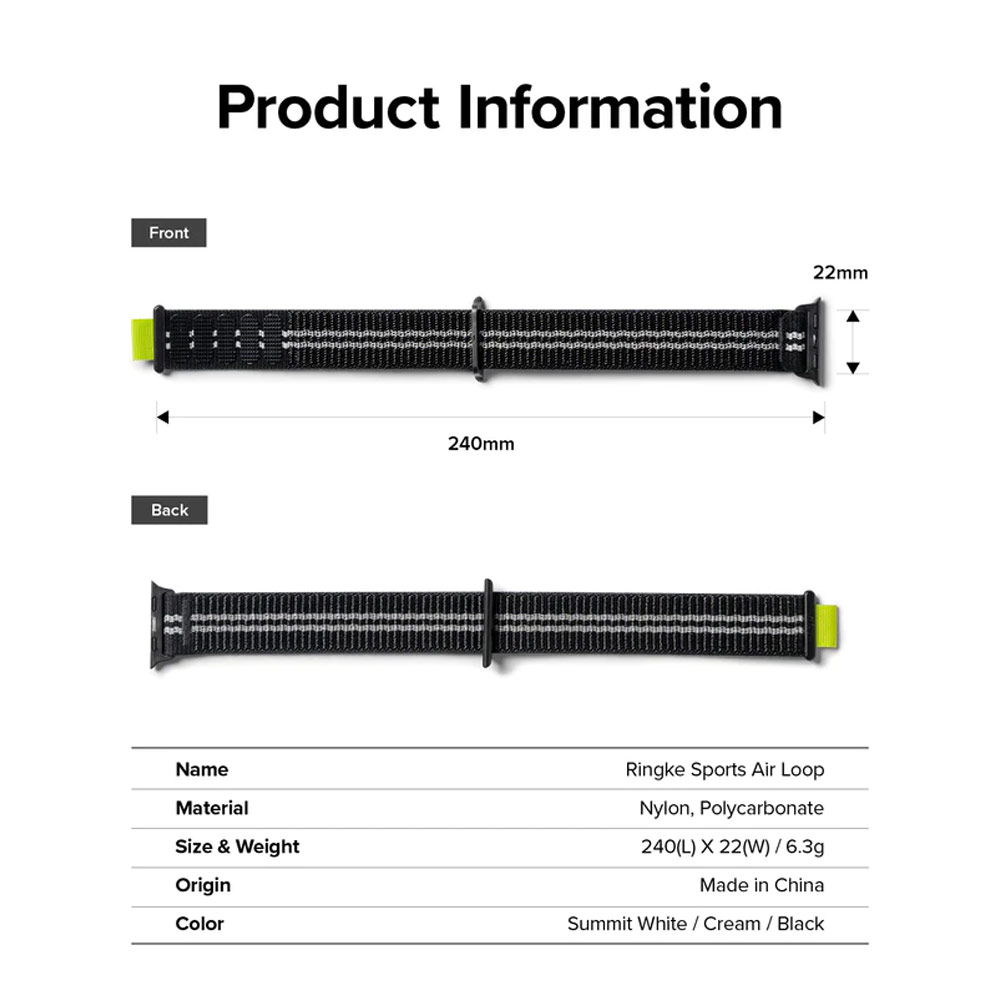 Picture of Apple Watch 38mm  | Ringke Sports Air Loop Breathable Woven Nylon Soft Weave Strap for Apple Watch Series 4 5 6 8 9 41mm 40mm 38mm (Black)