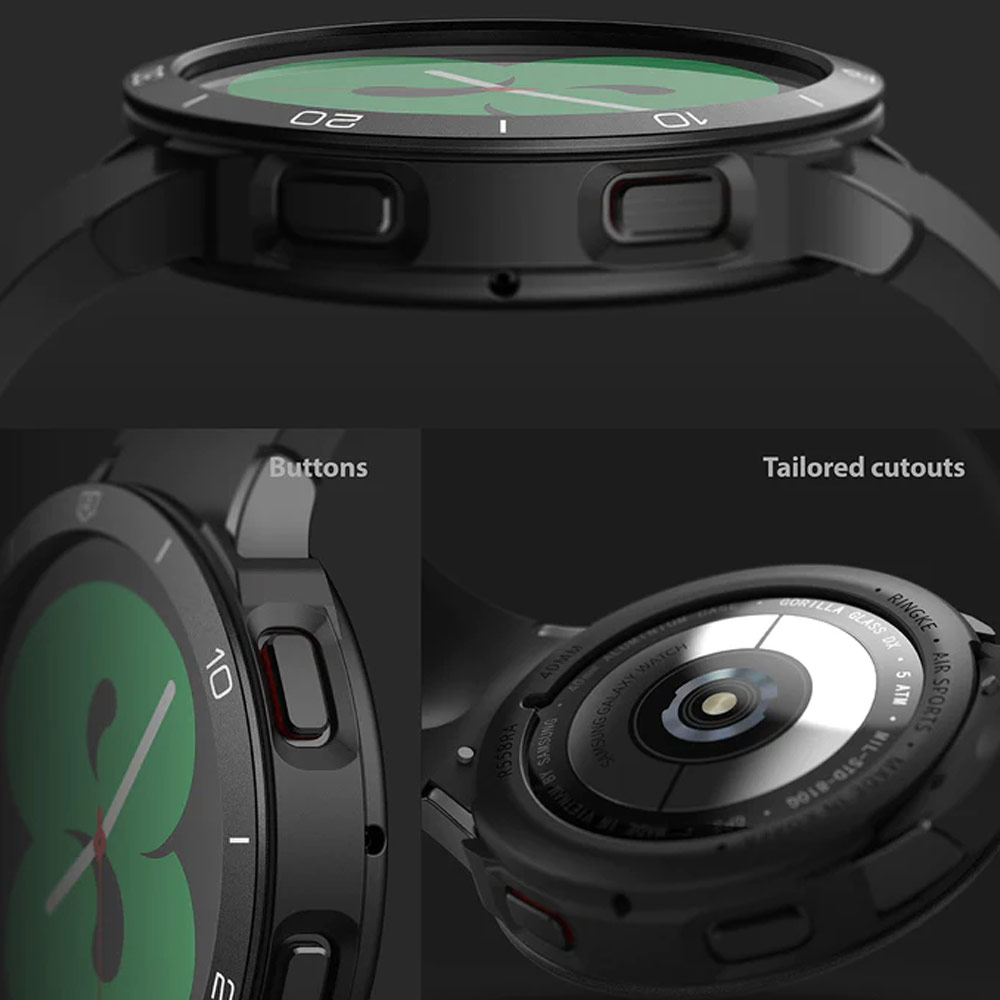 Picture of Samsung Galaxy Watch 4 40mm Case | Ringke Air Sports Soft Bumper Case and Aluminum Bezel for Galaxy Watch 4 40mm Case and Bezel (Black Black)
