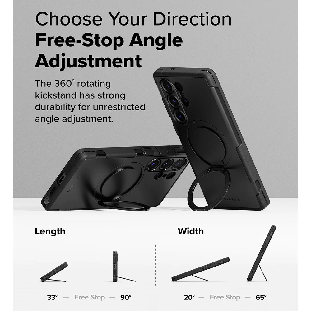 Picture of Samsung Galaxy S25 Ultra Case | Ringke Alles Heavy Duty Drop Protection Magnetic Case with Ring Stand for Galaxy S25 Ultra (Black)