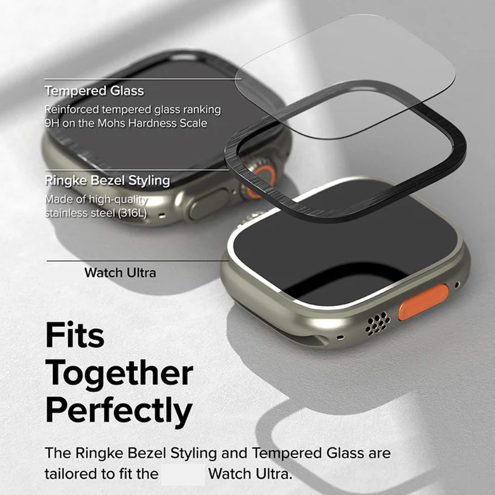 Picture of Apple Watch 49mm Ultra 3 Screen Protector | Ringke Bezel and Tempered Glass Screen Protector Combo for Apple Watch Series 8 Ultra 49mm (49-03 Graphite)
