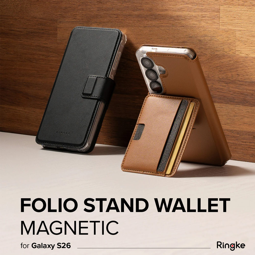 Picture of Samsung Galaxy S26  | Ringke Folio Grip Wallet Magnetic Flip Cover Card Holder for Samsung Galaxy S26 (Brown)